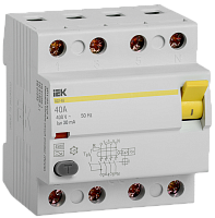Выключатель дифференциального тока (УЗО) ВД1-63 4Р 40А 30мА А(Электромеханическое) | код MDV11-4-040-030 | IEK
